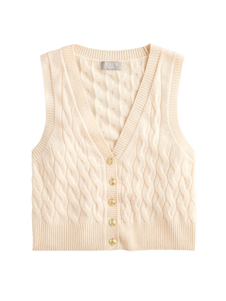 J. Crew Cashmere Cropped Cable Knit Sweater Vest Large In Buttercream